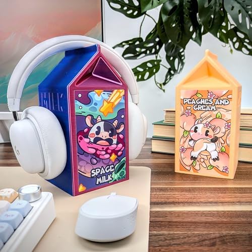 Milk Carton Headphone Stand - Universal Headset Holder - Cute Headphone Stand Hanger - Kawaii Desk Accessories - Pink Gaming Setup - Sturdy Desk Headset Mount (Matcha Latte) - Image 7