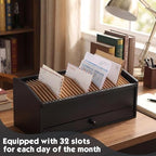 Wood Desktop Organizer with Drawer, 17 Inch 32 Section Bill & Mail & File Organizer Storage for Office Desk, Desktop Mail Holder and Office Supplies Storage, Letter and Paper Sorter(Black) - Image 3