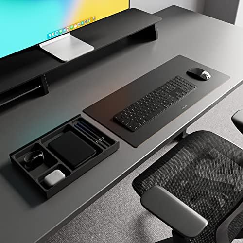 Leather Desk Mat Non Slip Large Mouse Pad Desk Blotter (Deep Black, Medium - 25.6" x 11.8") - Image 2