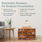 Modular Stackable Fully Assembled Set of 4 Storage Drawers - 12 Drawer See-Through Display Cabinets - 4-Level Desktop Organizer - Wood Box w/Metal Handle Collectible Card Bedazzling Decluttering - Image 5
