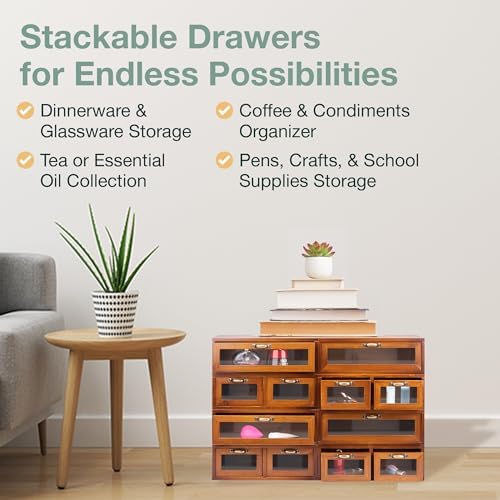 Modular Stackable Fully Assembled Set of 4 Storage Drawers - 12 Drawer See-Through Display Cabinets - 4-Level Desktop Organizer - Wood Box w/Metal Handle Collectible Card Bedazzling Decluttering - Image 5