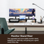 Dual Monitor Stand Riser with Phone Tablet Holder, 35.8in Large Monitor Stand for Desk, Computer Monitor Stand for 2 Monitors, Desk Shelf for Top of Desk, Desktop Organizer for Laptop, Printer, TV - Image 3