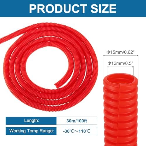 MECCANIXITY 1/2" 100ft Split Wire Loom Tubing w/Installation Tool Red - Image 2