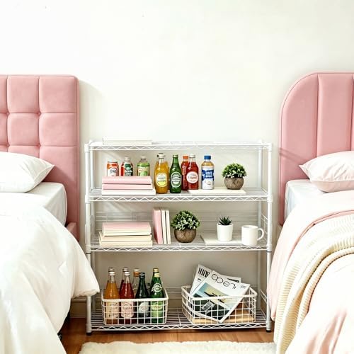 White Desk Hutch for Dorm 2 Tier Desktop Hutch Bookshelf Carbon Steel Metal Shelf Bookcase for Top of Desk Countertop Storage Organizer for University College Dorm Office 36 x 28 x 12 Inch - Image 2