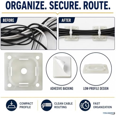 Kable Kontrol Zip Tie Mounts, 1-1/2” Natural White 2500 Pcs Adhesive Backed - Image 6