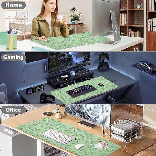 Botanical Foliage Print Office Desk Mat 31.5" x 15.7" Desktop Mat PU Leather Large Mouse Pad White Mousepad Non-Slip Table Mat for Girls, Women, Home, Work, Computer, and Gaming - Image 6