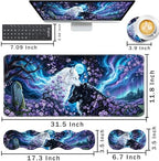 Keyboard Wrist Rest and Mouse Pad with Wrist Support Set Ergonomic Coaster,Memory Foam,Easy Typing Pain Relief,Large XL Desk Mat 31.5"x 11.8",Wolf Moon - Image 2