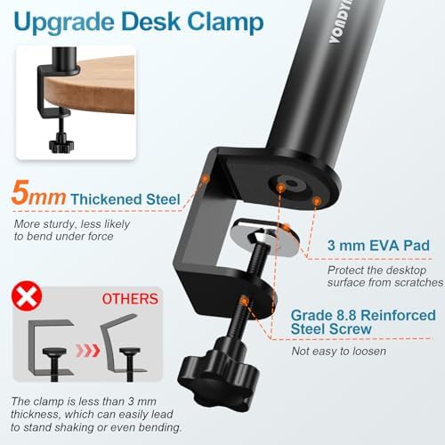 Vondynote Set of 2 Studio Monitor Stands Desktop Speaker Stands Height Adjustable 12" to 18" Speaker Stands with Desk Clamp - Image 5