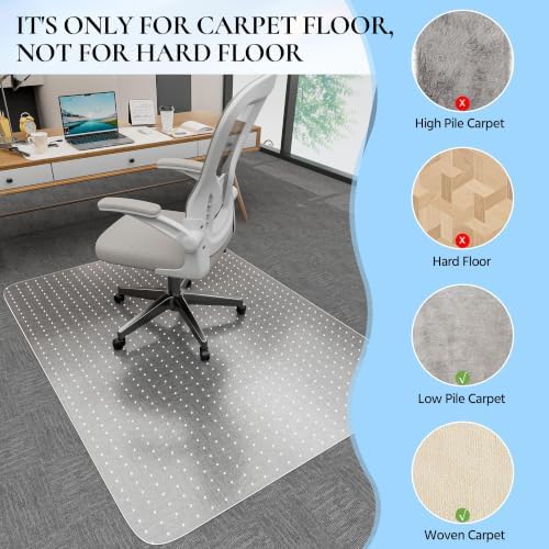 Office Chair Mat, 46" x 60" Transparent Desk Chair Mat for Low Pile Carpeted Floor, Easy Glide Carpet Floor Protector Mat for Home and Office - Image 2
