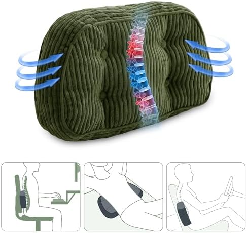 HIGOGOGO Lumbar Support Pillow for Recliner Chair/Accent Chair/Couch/Office Chair, Tufted Corduroy Back Support Cushion for Elderly, Recliner Cushions for Back Rest, Pain Relief, Reading, Dark Green - Image 3