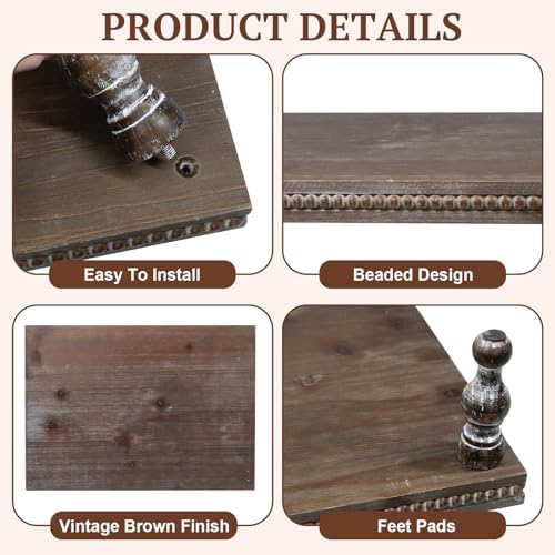 MAONAME Wood Display Risers Set of 3, Vintage Brown Wooden Pedestal Stand - Image 4