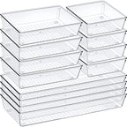 12 Pack Clear Plastic Drawer Organizer Set, Acrylic Non Slip Non Cracking Kitchen Drawer Storage Tray Large Size Divider, Multifunctional Storage for Cosmetics, Bathroom, Tools, Kitchen and Office by Criusia