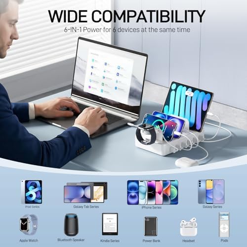 Charging Station for Multiple Devices, 50W 6 Ports Charging Dock with Stand - Image 4