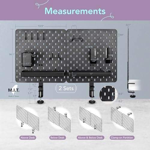 EHO Clamp-On Desk Pegboard, 2Pack (Combined Size 27 x 14 inch) Privacy Divider, Desk Partition Panel, No-Drill Desk Mounted Peg Board Organizer for Office, Gaming, Home, Black - Image 2