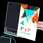 Remerry 12 Pcs Acrylic Sign Holder with Business Card Holder Slanted Paper Stand Clear Brochure Display Stand Heavy Duty Plastic Signs for Office Table Advertisement Flyer (5 x 7 Inch) - Image 3
