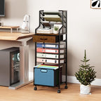 SWTYMIKI 10-Tier Rolling File Cart - Mesh Paper Organizer with Drawer & Hanging File Folders on Lockable Wheels, Rolling File Cabinet for Office Organization, Storage in Home, Studio, School, Espresso - Image 2