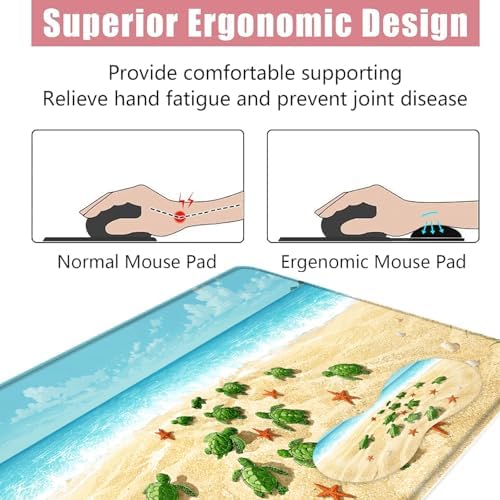 Large Keyboard Mouse Pad Set, Extended Mouse Pad+Keyboard Wrist Rest Support, Memory Foam Ergonomic Easy Typing, 4Pcs (31.5×11.8 in) Desk Pad Set for Office Home,Beach Turtles and Starfish - Image 5