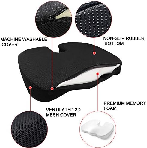 Seat Cushion Premium Memory Foam Non-Slip Coccyx Tailbone Cushion for Office Chair, Car Seat, Wheelchair, Yoga and Travelling- Back, Hip and Tailbone Pain Relief - Image 3