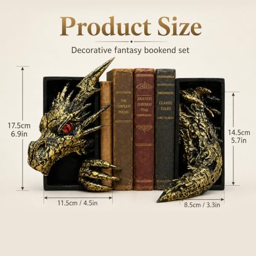Dragon Bookshelf Decor, Gothic Fantasy Bookends - Image 2