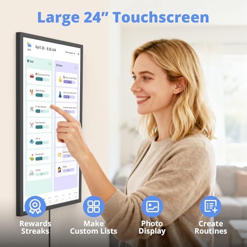 Digital Calendar 24 Inch Touch Screen, Electronic Wall Calendar Chore Chart for Family Monthly/Weekly Planner, Interactive Display Smart Calendar for Home Organization, Desk Mount Included - Black - Image 2