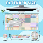 Girlcore Patchwork Desk Mat Set Pink Pastel Plaid Floral Large Mouse Pad with Wrist Rest 4in1 Desk Mat for Desktop Ergonomic Computer Desk Arm Wrist Anti-Slip Computer Mouse Pad Home Office Gaming - Image 2