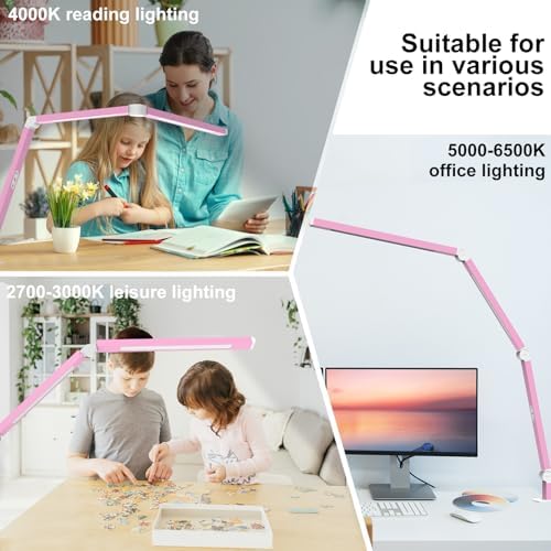 Micomlan Architect Desk Lamp with Clamp, Led Desk Lamp with Dual Light Bars and Adjustable Swing Arm, Clip-on Stepless Dimming Table Light Computer Lighting for Home Office Sewing Painting Hobby - Image 6