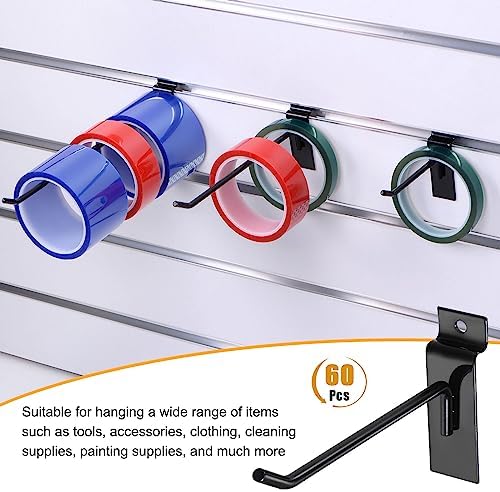 HARFINGTON 60pcs Slat Wall Hooks 6" Length Metal Pegboard Panel Display Wall Hanging Hook and Hanger for Garage, Retail, Shop, Supermarket, Black - Image 6