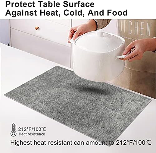 Leather Heat Resistant Placemats Set of 6 Waterproof Wipeable Washable PU Table Mats,Easy to Clean Anti-Slip (6, Light Grey) - Image 2
