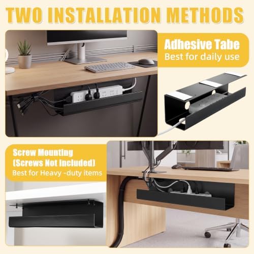 128 Pcs 15.75" Under Desk Cable Management Kit, Cord Organizer Desk Wire Management System, Wire Tray, Clips, Ties, Sleeve, Loom Tubing for Home Office, Gaming, TV, Computer Setup - Image 3