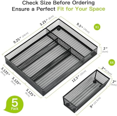 Neudeco Drawer Organizer Set, Black Mesh, 5 Pack - Image 3