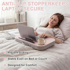 Lewtemi Pink Laptop Lap Desk with Cushion Cup Holder and Stopper Padded and Phone Holder Couch Bed Sofa Fits up to 15.6 Inch Portable Lap Desk for Home Office Study Writing - Image 5