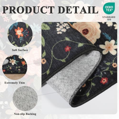 DUKINO 2.6x14 Washable Runner Rug, Floral Non Slip Long Runner Rug, Black - Image 4