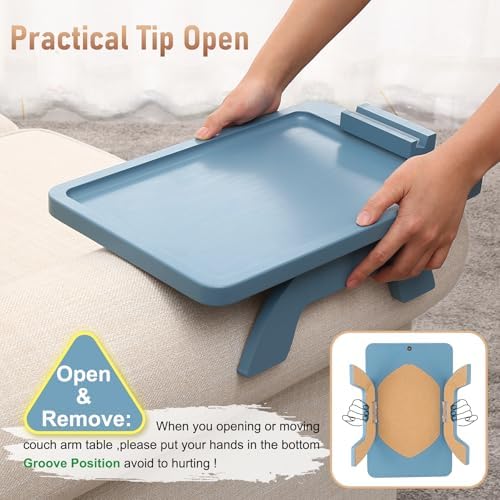 SINWANT Sofa Arm Tray with 360° Rotated Phone Holder,15.35x9.84-in,Blue - Image 4