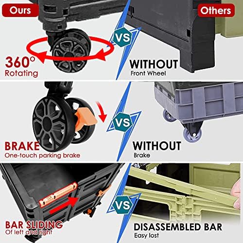 Foldable Utility Cart Portable Collapsible Crate Rolling Carts with Wheels Rolling Tote Basket Teacher Cart with Lid Wear-Resistant 360°Rotate Wheel Noiseless for Shopping Storage Office Use - Image 6