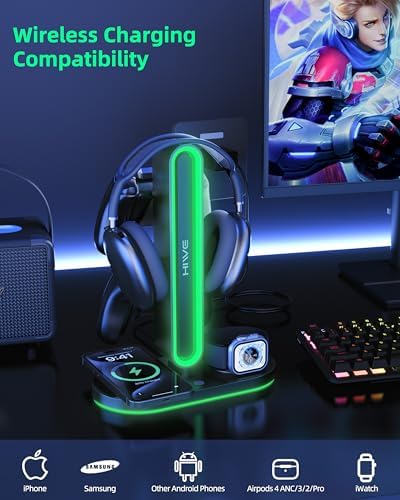 Headphone Stand, Dual Controller Holder, MagSafe Charger for iPhone/iWatch - Image 5