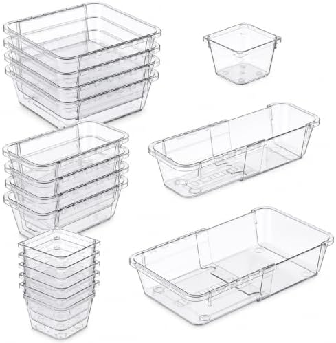 14 Pcs Adjustable Drawer Organizer, Expandable Clear Drawer Organizer by Unknown