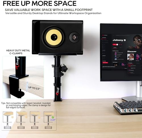 Tlingt Clamp-on Desktop Speaker Stand Pair, Height & Tilt Adjusts - Image 7