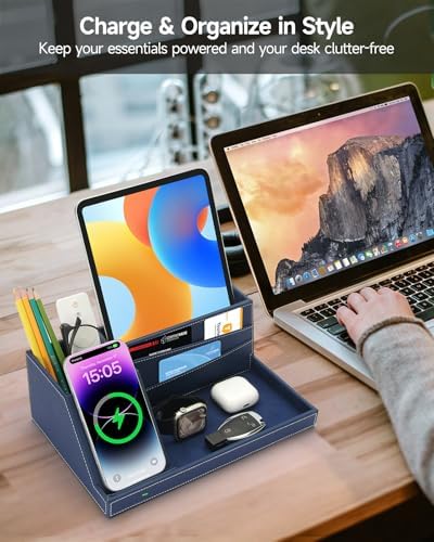 Desk Organizer with Charging Station, Nightstand Organizer Phone Docking Station, Men Gift Husband Wife Anniversary Dad Birthday Nightstand Purse Father Graduation Male Travel Idea Gadgets - Image 2