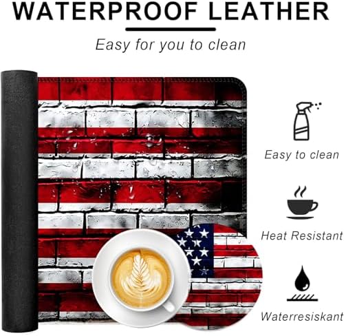 Large Keyboard Mouse Pad Set, Extended Mouse Pad+Keyboard Wrist Rest Support, Memory Foam Ergonomic Easy Typing, 4Pcs (31.5×11.8 in) Desk Pad Set for Office Home,American Flag on Brick Wall - Image 2