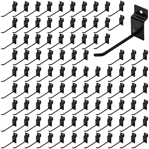 100Pcs Heavy Duty Slat Wall Display Hooks Bulk Set, Slatwall Accessories Pegboard Gridwall Display Hook Slat Wall Shelf Brackets for Retail Home (Black, 4 Inches/10 CM) by Yauhar