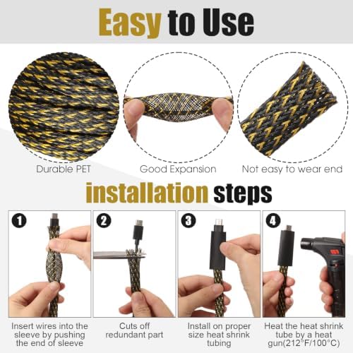 Tatuo 151 ft Braided Cable Sleeve Expandable Wire Sheathing(Gold, Black) - Image 3