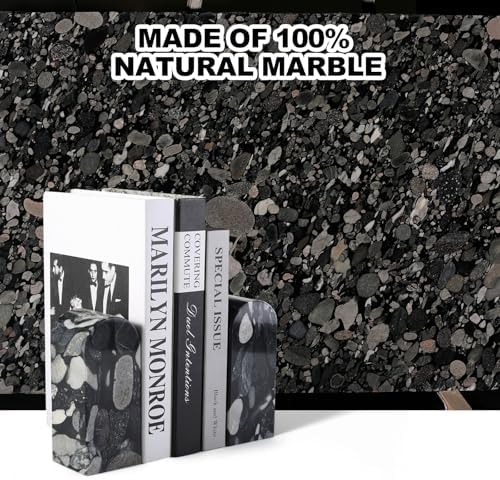 Koville Luxury Marble Bookends for Shelves, Decorative Stone Book Ends, 7lbs Heavy-Duty Marble Book Holders, Bookshelf Apartment Decor for Normal Books/CD/Video Games - Image 6