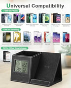 Pen Holder with Wireless Charger, Built in Digital Indoor Thermometer and Humidity Monitor, Multi-Functional Desktop Organizer for Home, School, Office Supply, Midnight Black - Image 3