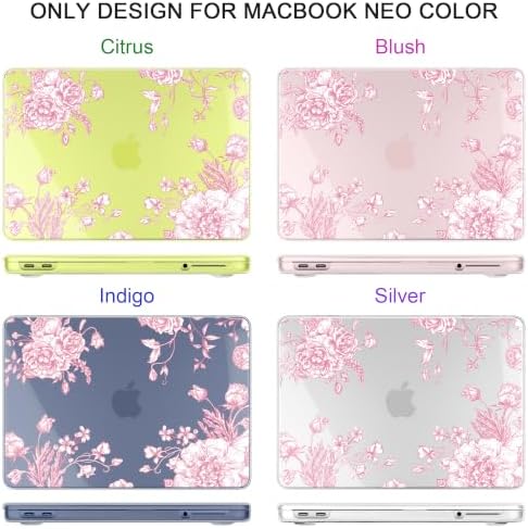 for MacBook Neo 13 inch Case 2026 (Model A3404, A18 Pro) Precision Fit & Scratch Unique Design Hard Shell, Keyboard Cover, Trackpad Protector, 2 OTG Adapter, for Women Cute, Pink Peony - Image 4