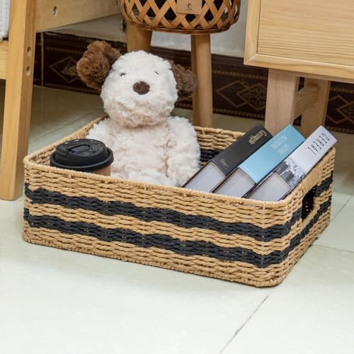 Handwoven Paper Rope Storage Basket, Rectangular Wicker Organizer - Image 6
