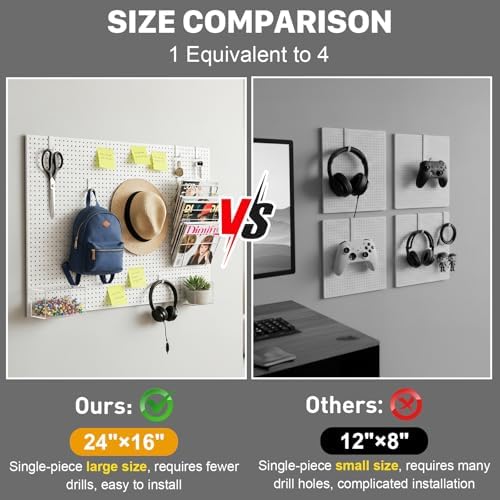 Peg Board, 2 Pack Metal Pegboard Panels White Pegboards Wall Organizer with Frame Large Heavy Duty Peg Board with Hooks for Walls Home, Garage Tool Storage, Office, Craft Room, Kitchen 24”×16” - Image 5
