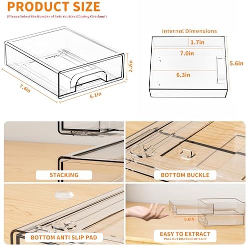 Yieach 12 Pack Clear Stackable Storage Drawers,2.2'' Acrylic Drawer Organizers for Countertop,Office Supply Organizer and Makeup Organizer,Small Plastic Drawers For Pen,Art Crafts Storage,Stationary - Image 3