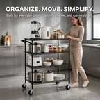 Finnhomy 4 Tier Heavy Duty Commercial Grade Rolling Cart with Handle Bar, Metal Wire Utility Cart with Wheels, Shelf Size 18" D x 30" W, NSF Listed, Black - Image 6