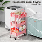 3 Tier Metal Rolling Cart with Lockable Wheels and Handle,Three Tiered Cart - Image 4