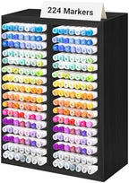 PROLEE Marker Organizer for 224 Markers, Wooden Alcohol Marker Holder with 32 Compartments, Horizontal Art Pen and Pencil Storage Rack for Desk, Classroom and Studio, Black by Hamstercages